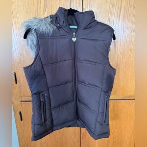 Maurices Brown Quilted Puffer Vest w/ Faux Fur Hood, Size M